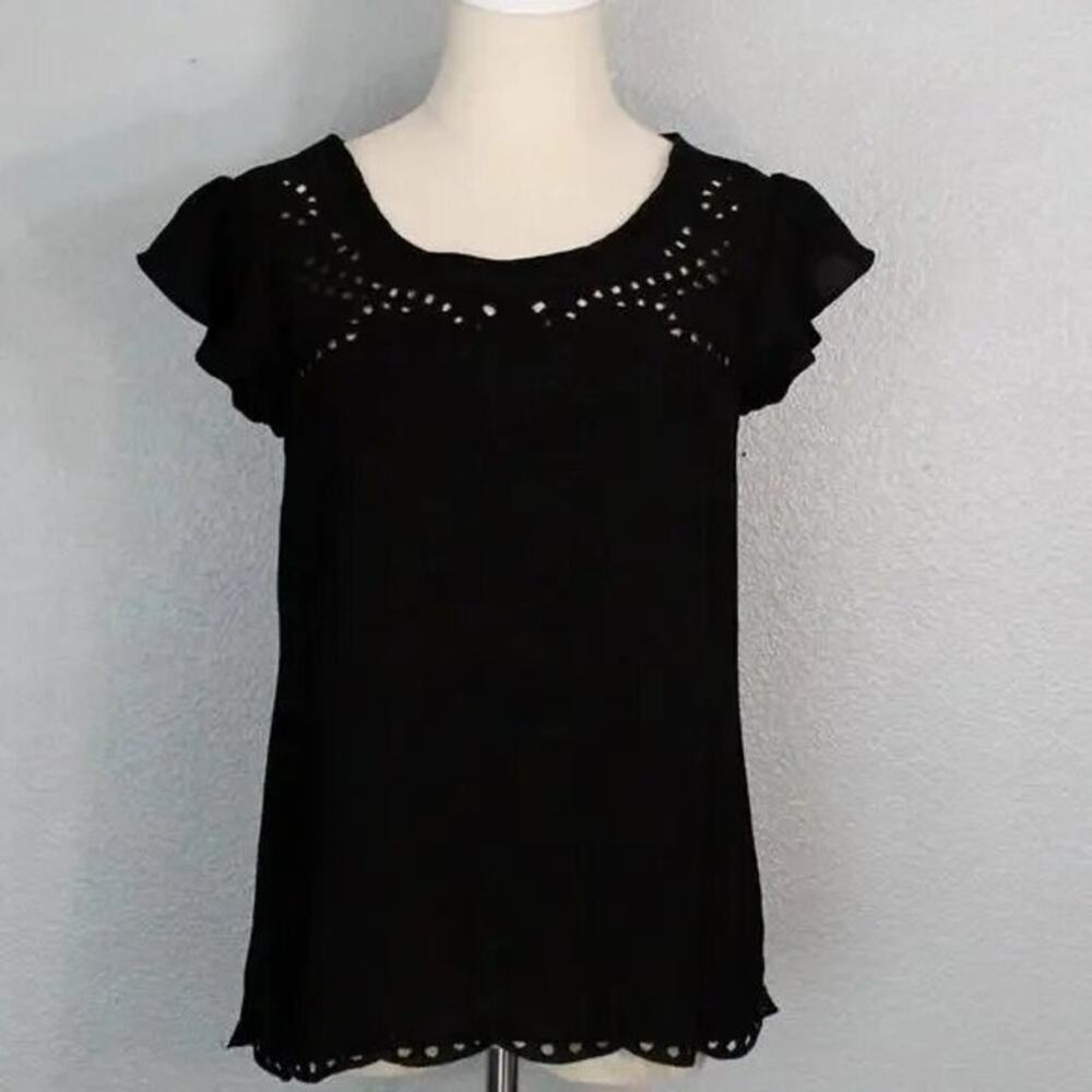 Xhiliration Blouse with Cut out Details Short Flutter Sleeves Size XS
